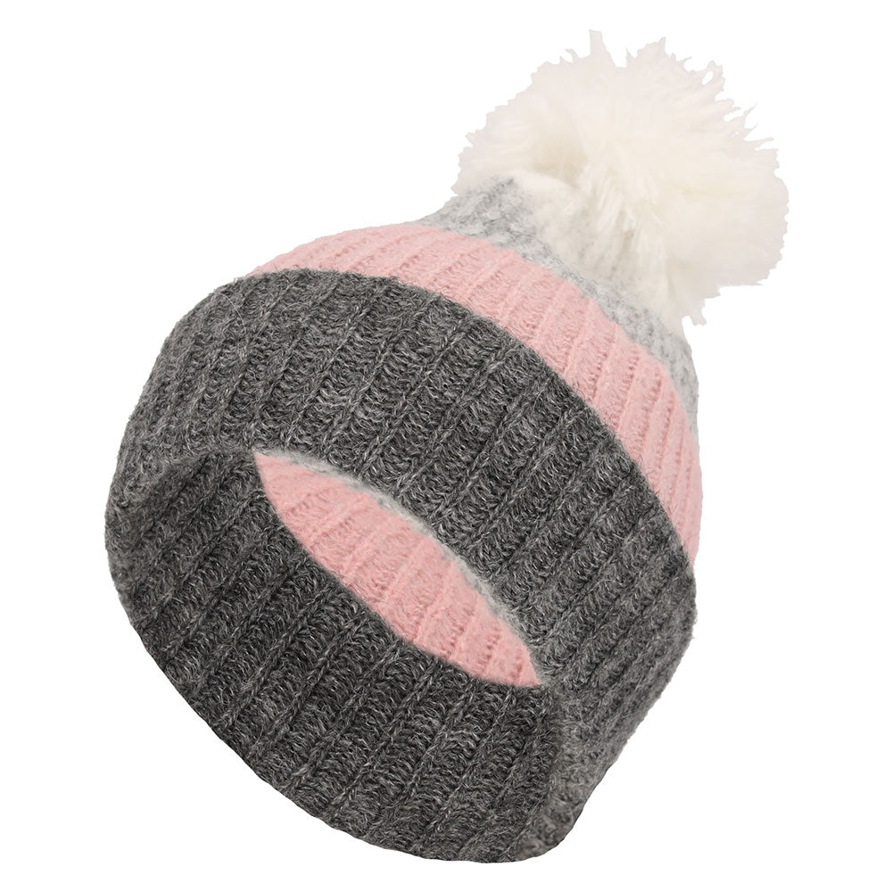 Meisjes muts roze-grijs met wit