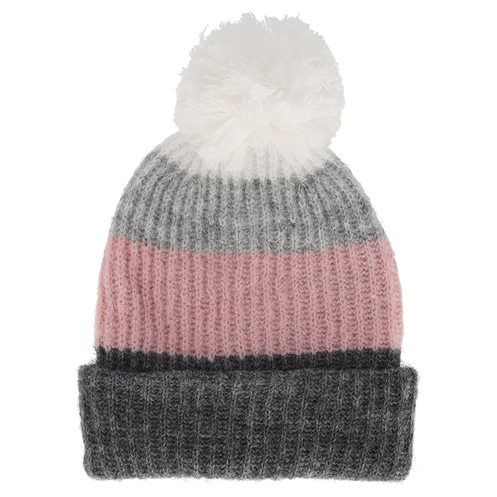 Meisjes muts roze-grijs met wit