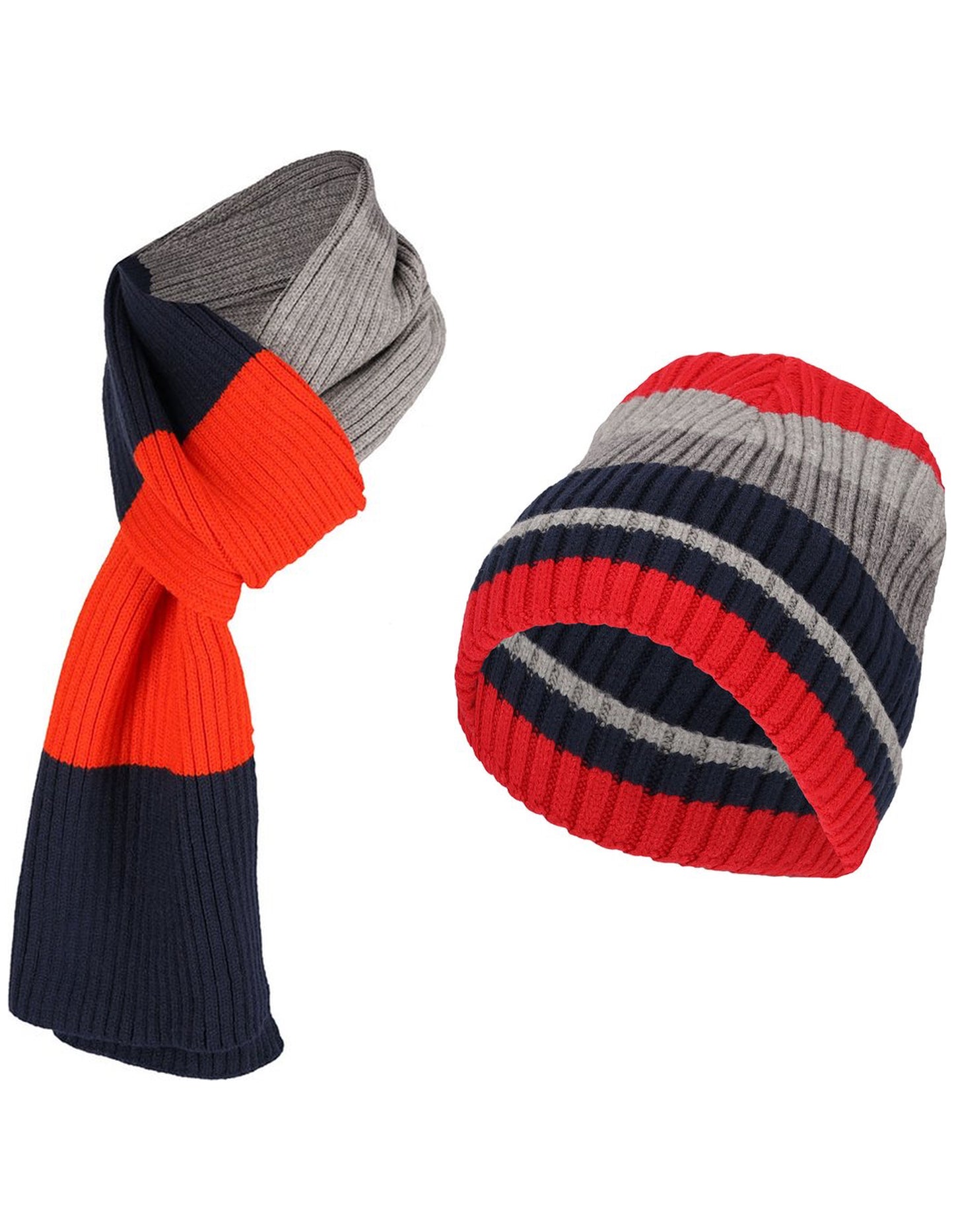 Winterset sjaal & muts oranje-grijs