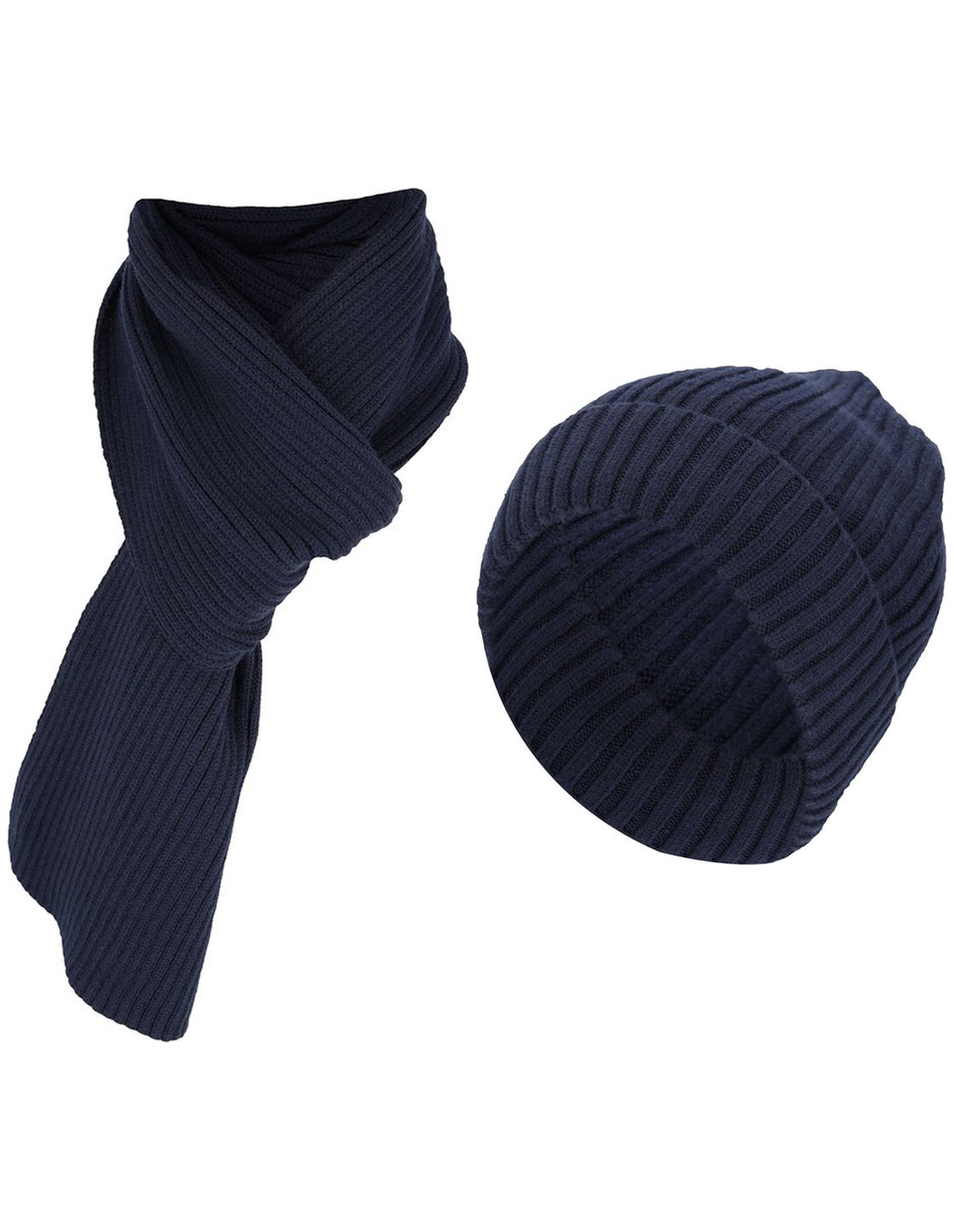 Winterset sjaal & muts effen navy