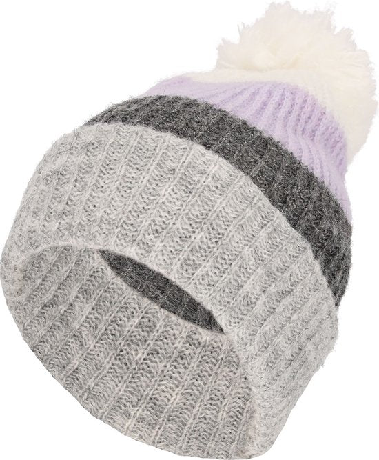 Winterset sjaal & muts grijs-wit met lila