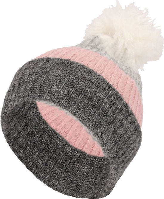 Winterset sjaal & muts roze-grijs met wit