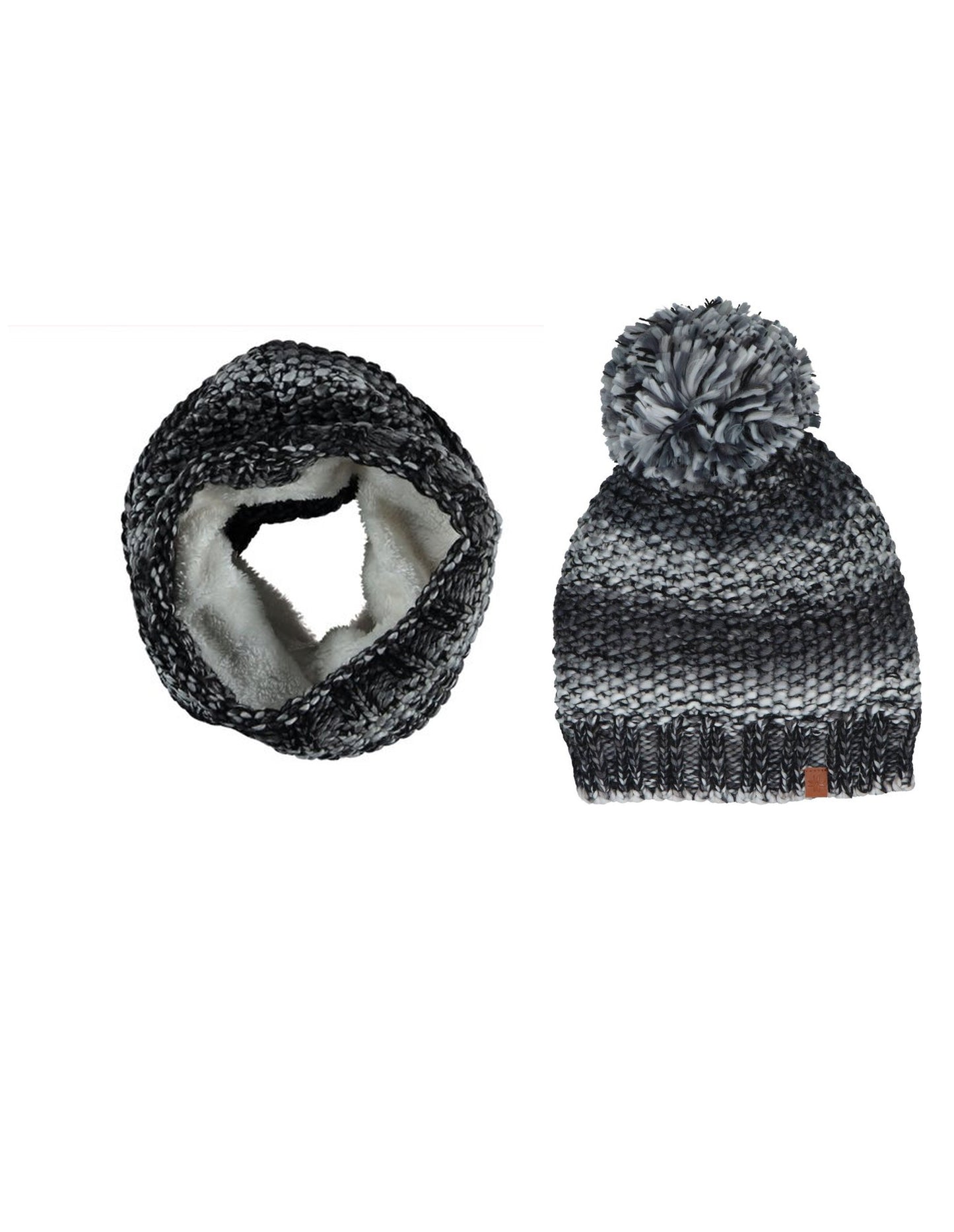 Winterset muts & colsjaal zwart-grijs