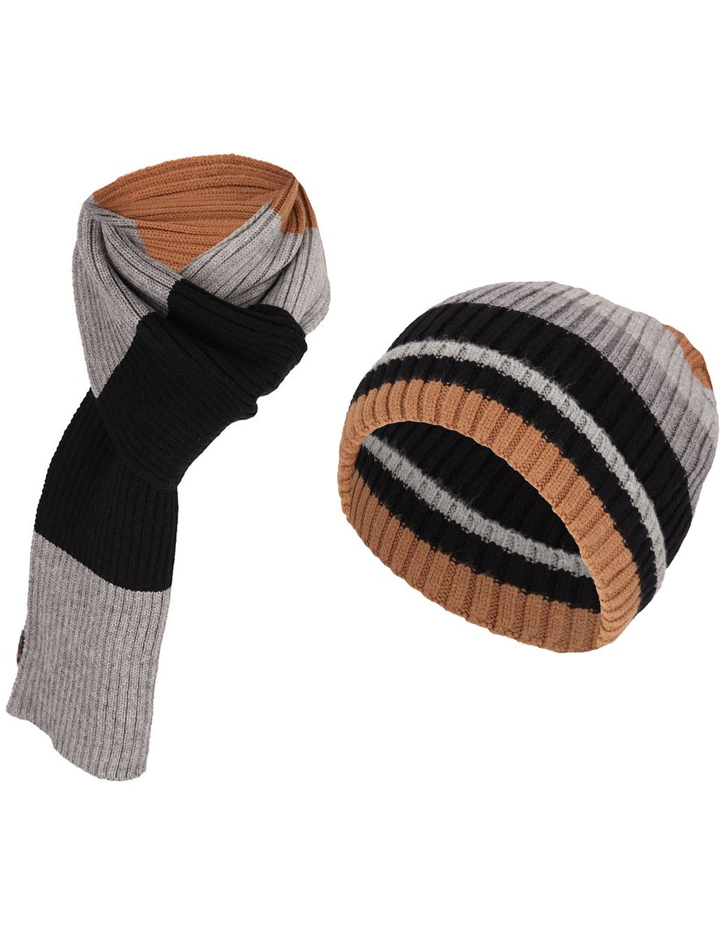Winterset sjaal & muts bruin-grijs