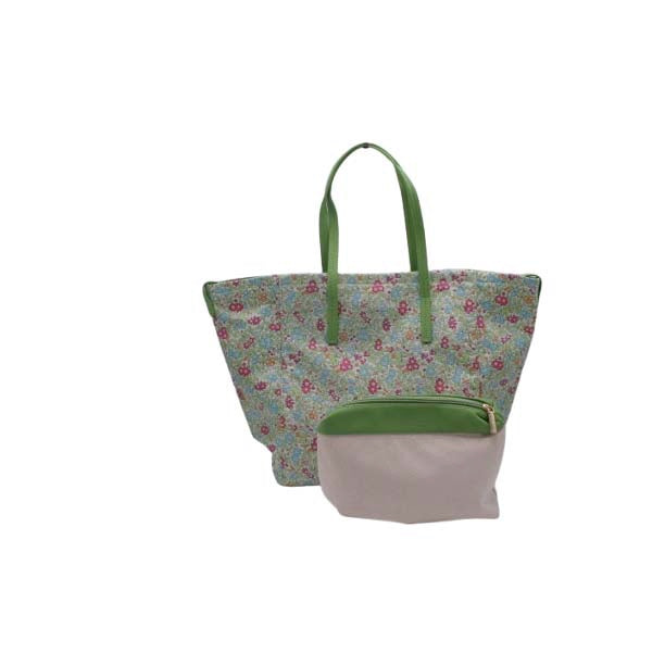 Strandtas groen-roze gebloemd
