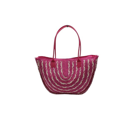 Strandtas fuchsia-wit