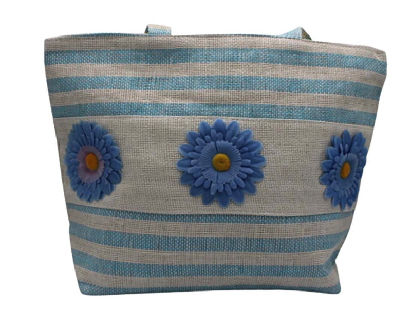 Strandtas beige-blauw