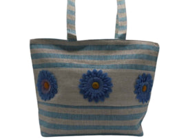 Strandtas beige-blauw