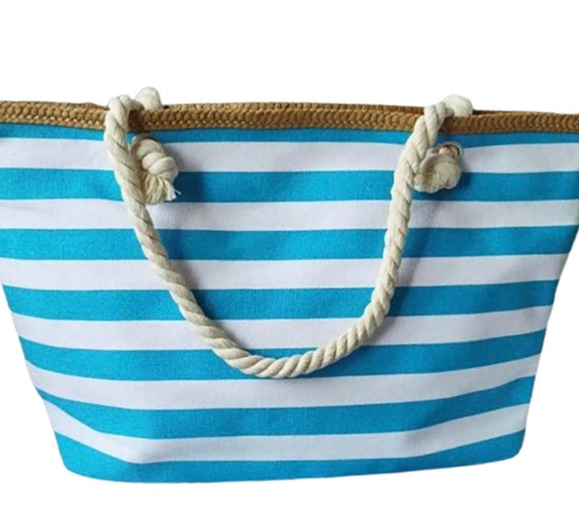 Strandtas turquoise wit