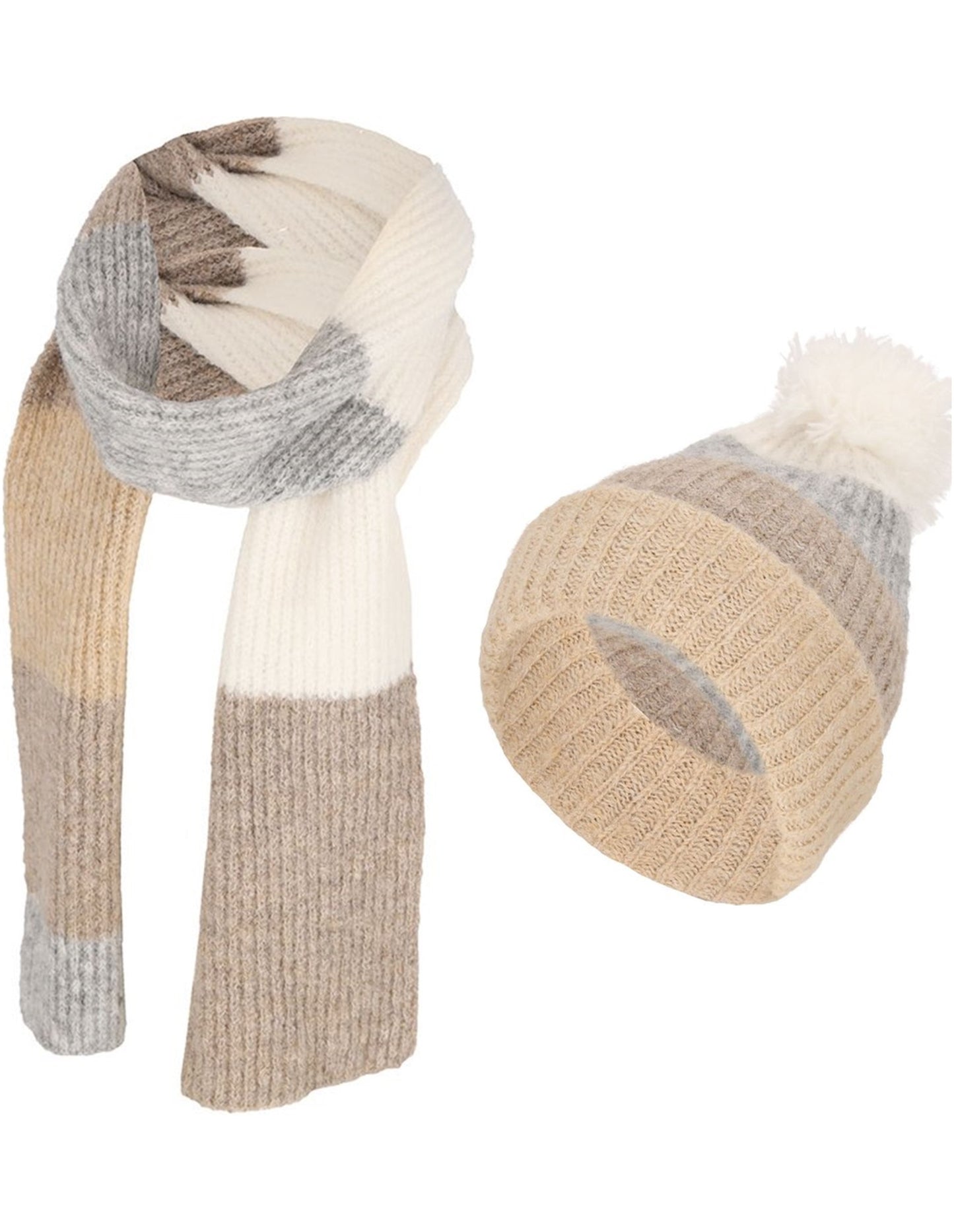 Winterset sjaal & muts wit met taupe
