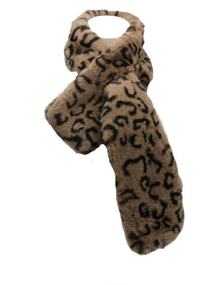Meisjes winter sjaal bruin met tijger print