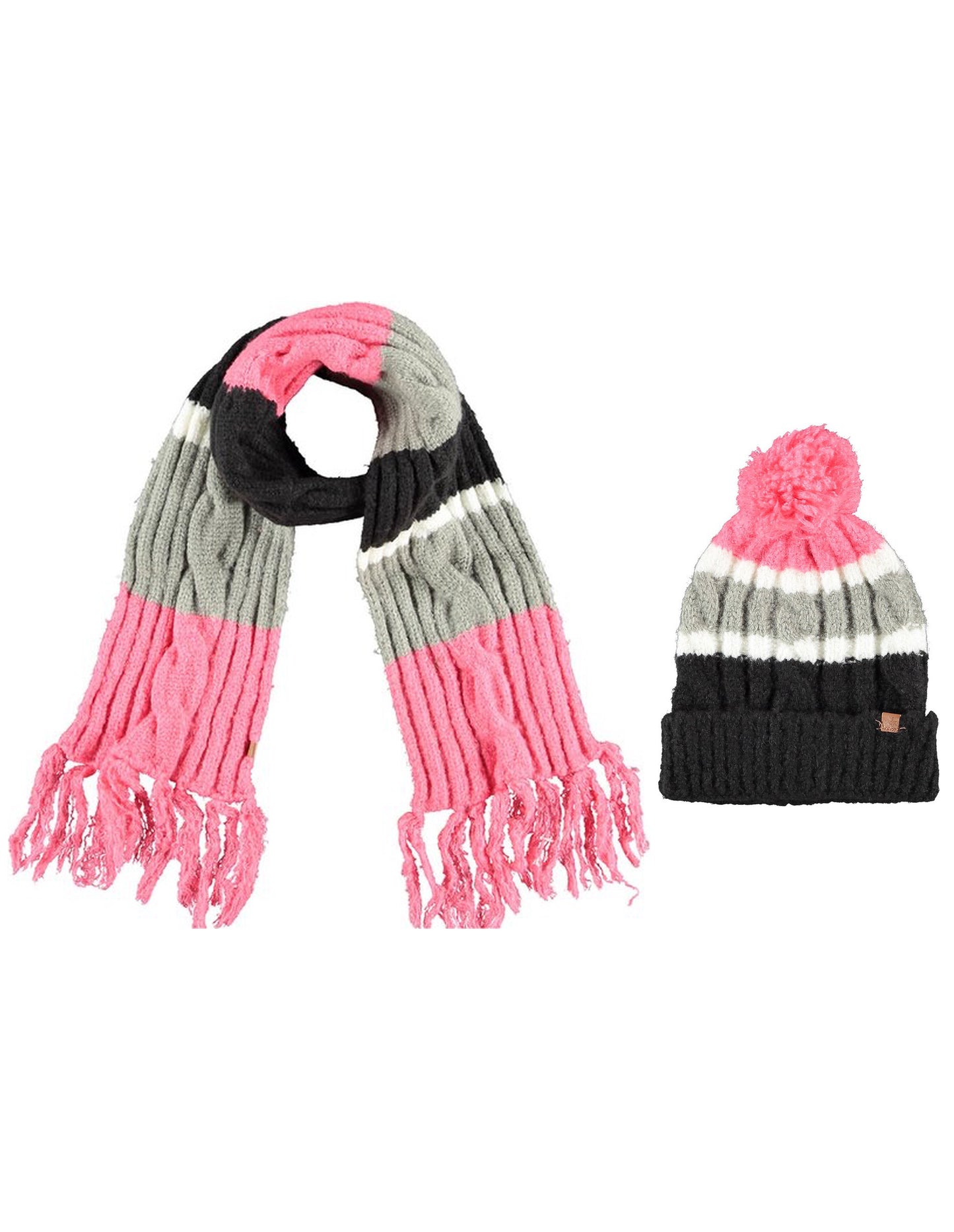 Winterset sjaal & muts roze-grijs