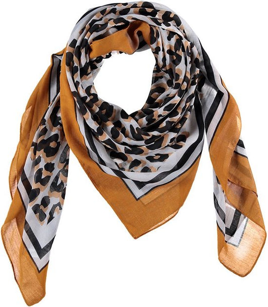 Vierkante sjaal tijger print oker