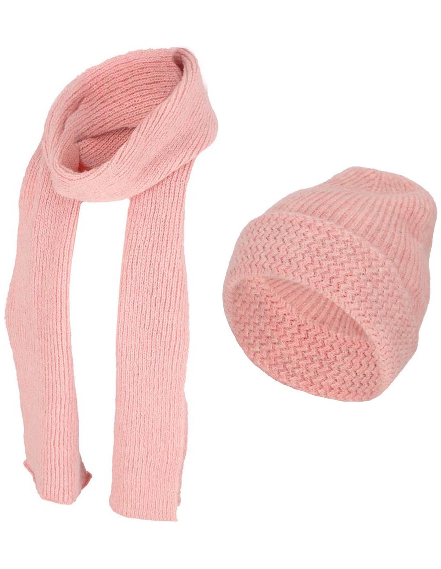 Winterset sjaal & muts effen roze