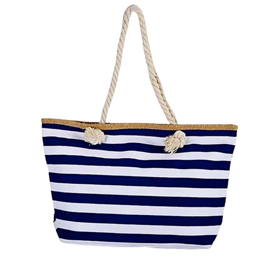 Strandtas donker blauw-wit