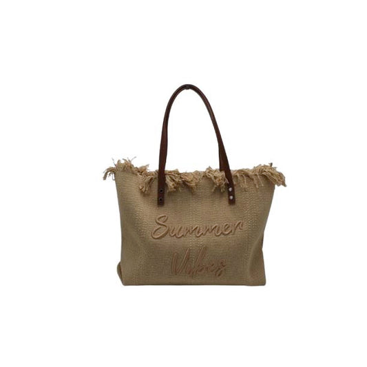 Strandtas effen licht-bruin