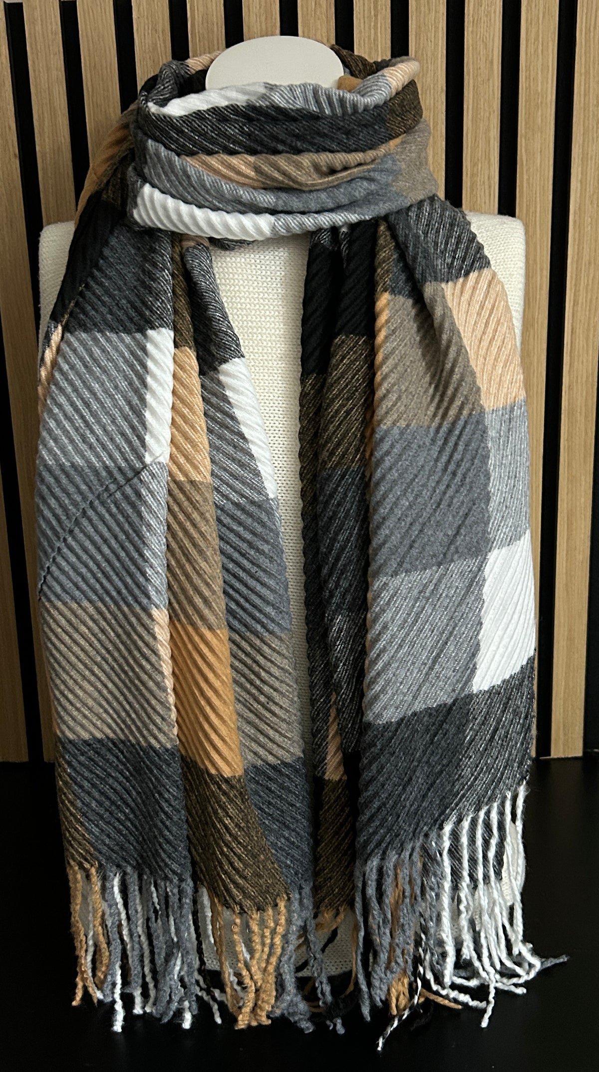 Heren sjaal grijs-camel