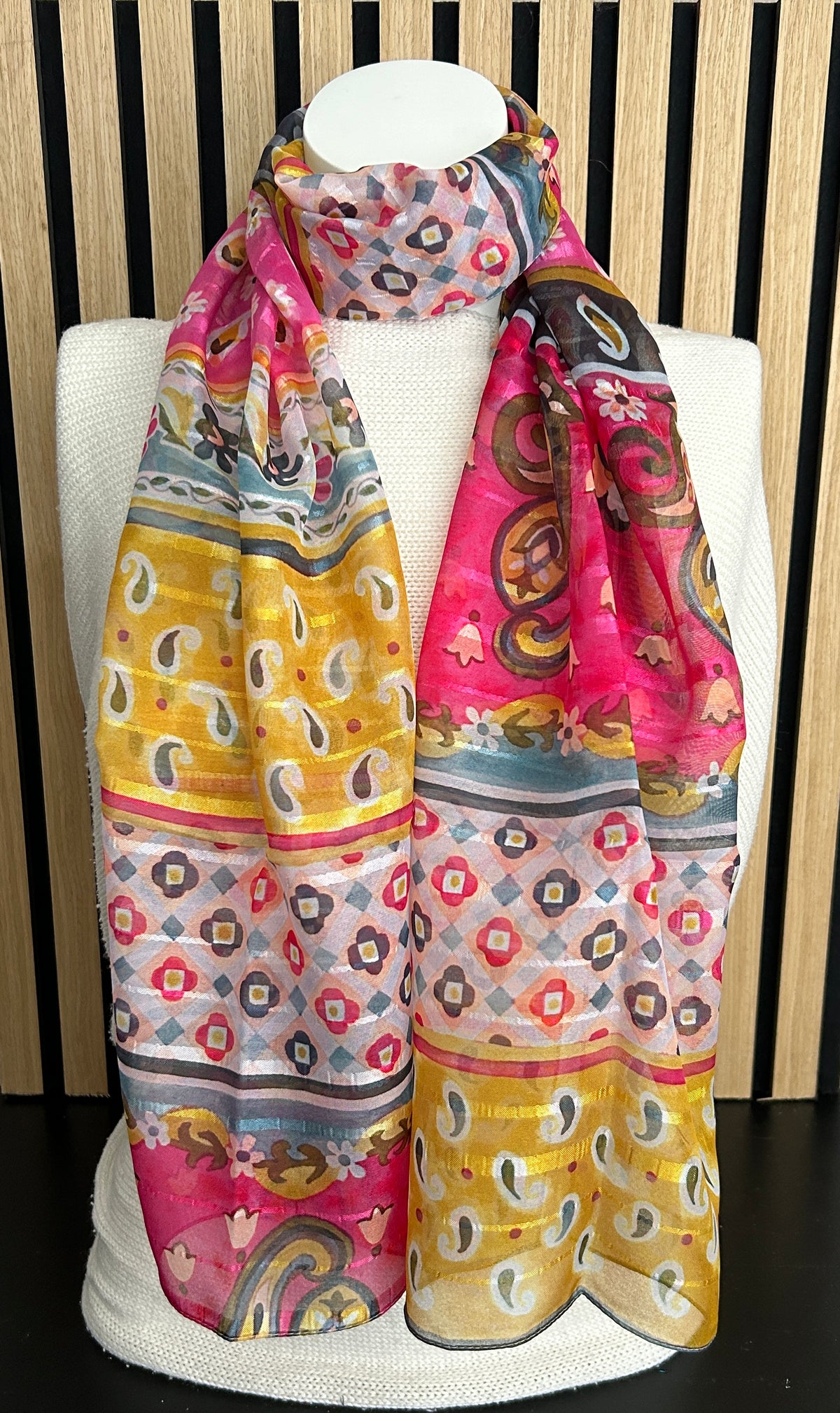 Dames sjaal roze-geel