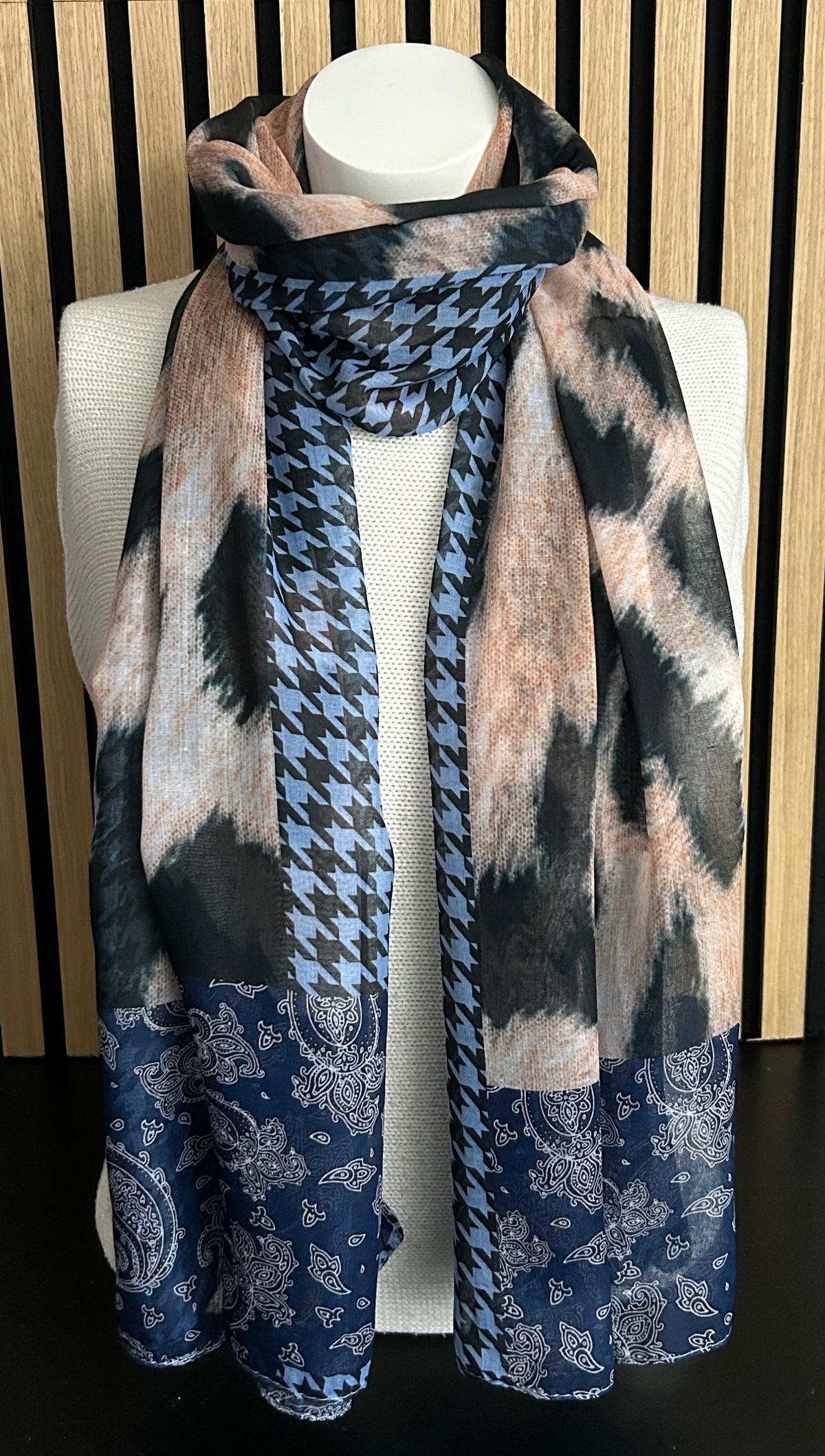 Dames sjaal blauw-beige