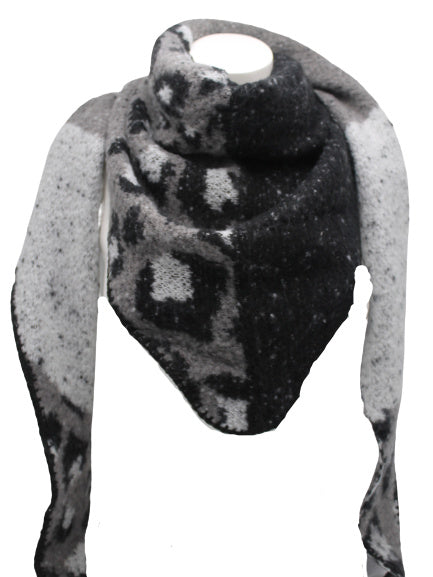 Driehoek sjaal zwart-grijs met tijger print